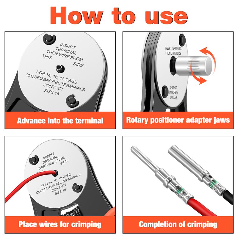 Strumento di crimpatura a 4 vie con cilindro chiuso e 8 impronte per connettori Deutsch 14, 16, 18 AWG_voghion.com
