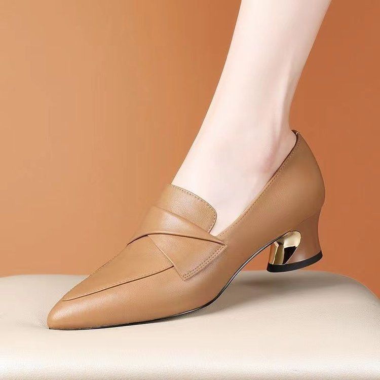 Primavera Autunno 2024 Nuovo A Punta Basso Ordine con Tacco Spesso Suola Morbida, Comodo e Versatile, Alla Moda Donna_voghion.com