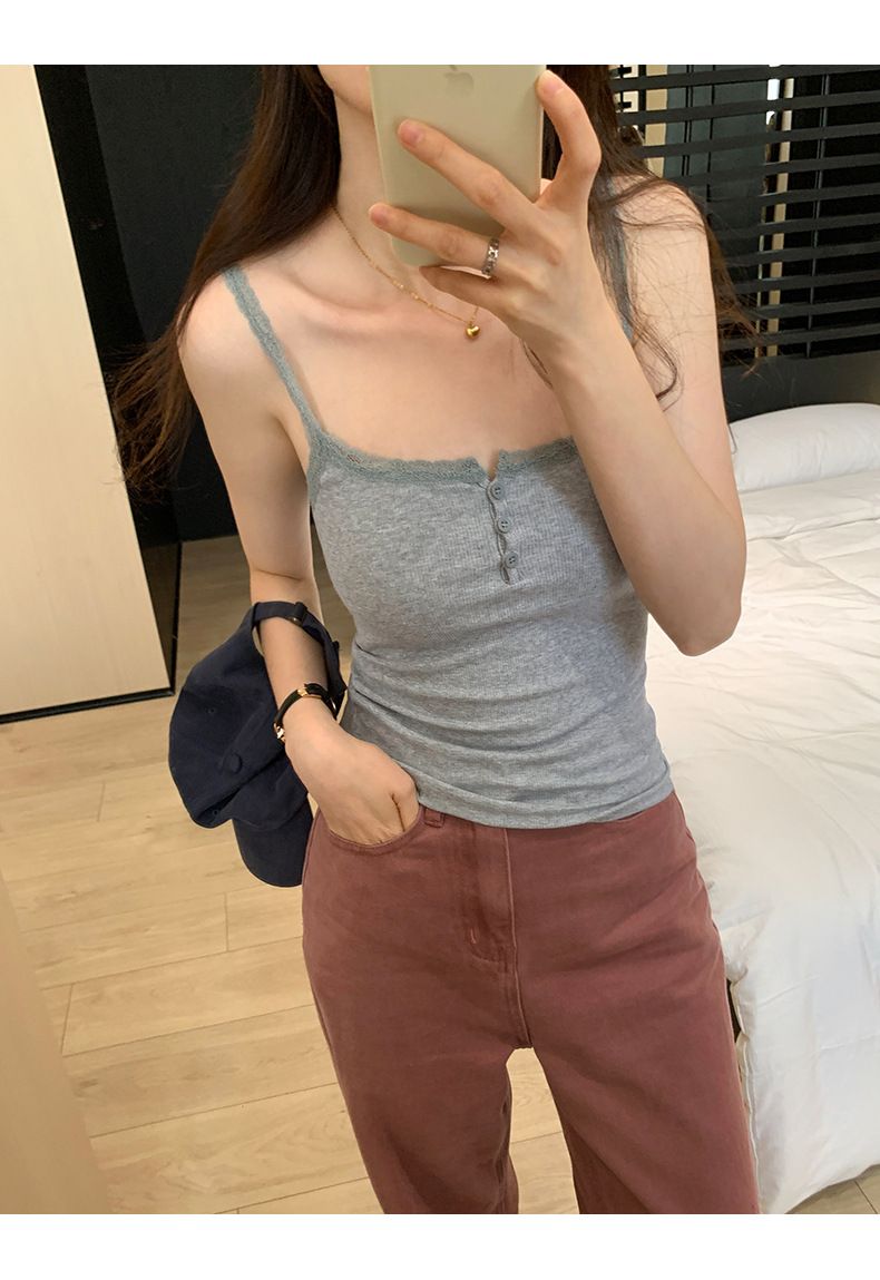Canotta sexy in pizzo francese in stile europeo, top corto aderente senza maniche da donna_voghion.com