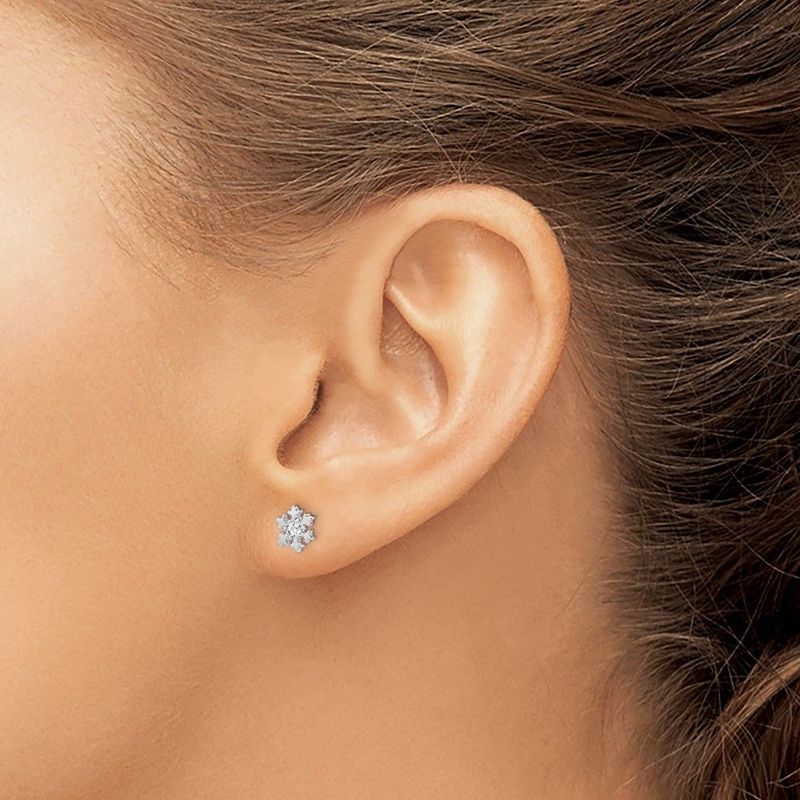 Sterling Silver Rhodium-plated CZ Snowflake Post Earrings_voghion.com