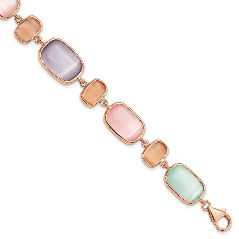 Sterling Silver Rose-tone And Created Cats Eye W/ 1in Ext. Bracelet_voghion.com
