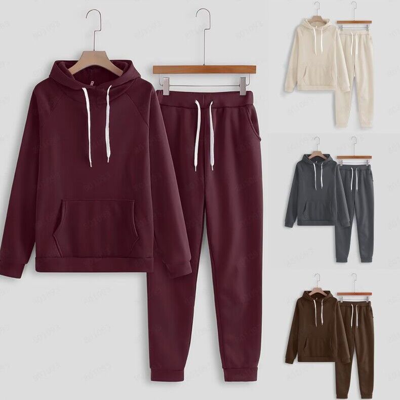 2025 Fashion Loose Sweatshirt Plus Size Two-Piece Set Solid Color Hoodie Sports Suit Women_voghion.com