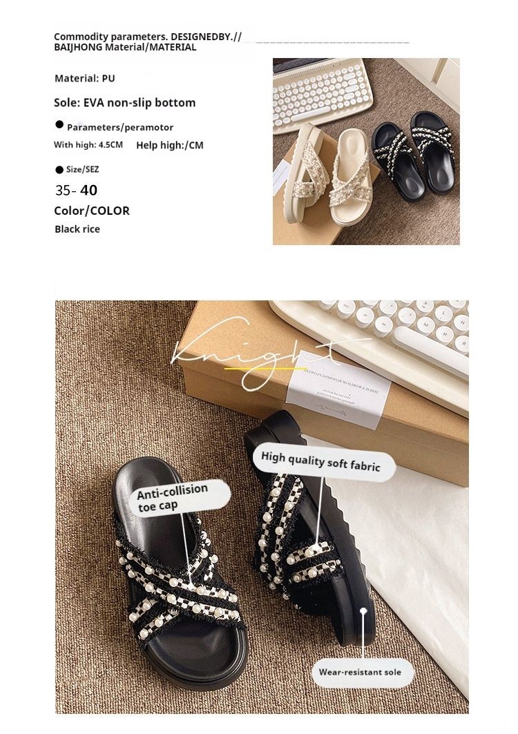 Chinelos Fragrant Wind Thick Sole Cross Cool para Mulheres Outwear 2024 Verão Novo Design Pequeno e Popular Pearl Beach_voghion.com
