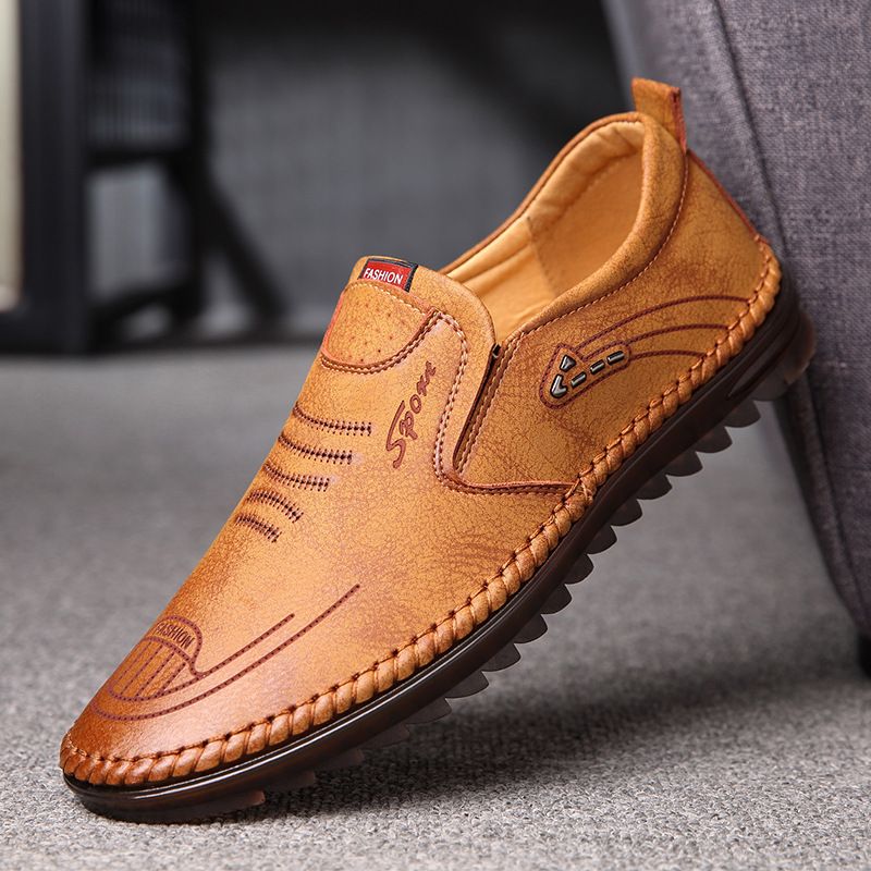 Euro Step 2025 Frühling und Herbst Handgenähte Casual Herren Leder Soft Sole Einzelschuhe 521_voghion.com