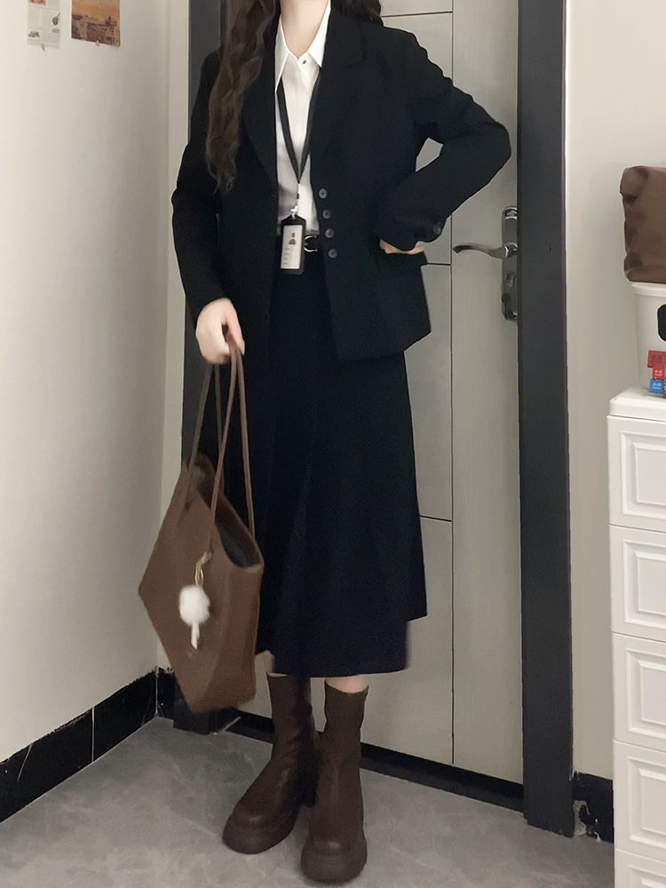 Black Blazer For Women 2025 New Style College Student Interview Formal Casual Professional Women's Suit Set_voghion.com