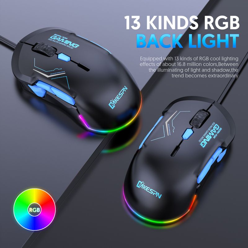 Gaming Hochpräzises Design Lichteffekt DPI einstellbar 10 programmierbare Tasten Plug Play Kabelgebundene Computermaus mit_voghion.com
