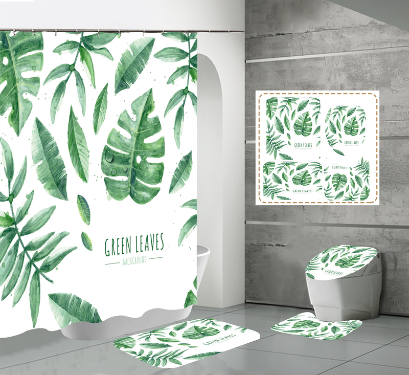 3D polyester digital printing waterproof shower curtain tropical plant bathroom partition shower curtain_voghion.com
