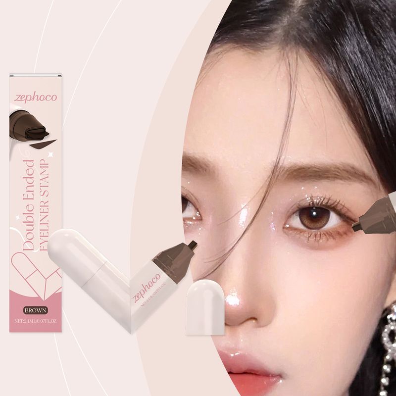 Zephoco Brown Double-Ended Waterproof Stamp Eyeliner Smooth Color Easy To Apply Multi-Occasion Portable Use_voghion.com