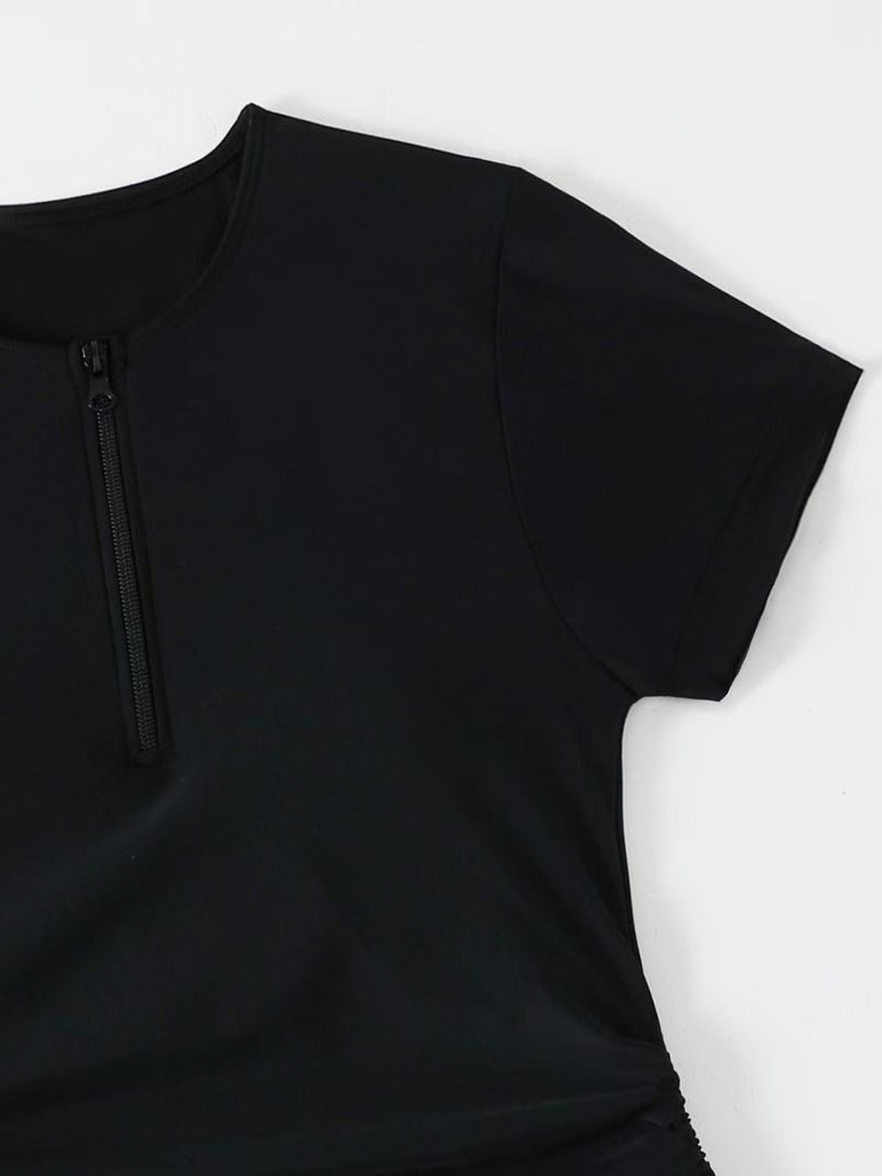 Costume da bagno a due pezzi con coulisse e cerniera, a maniche corte, da donna, 2025, nuovo, tinta unita_voghion.com