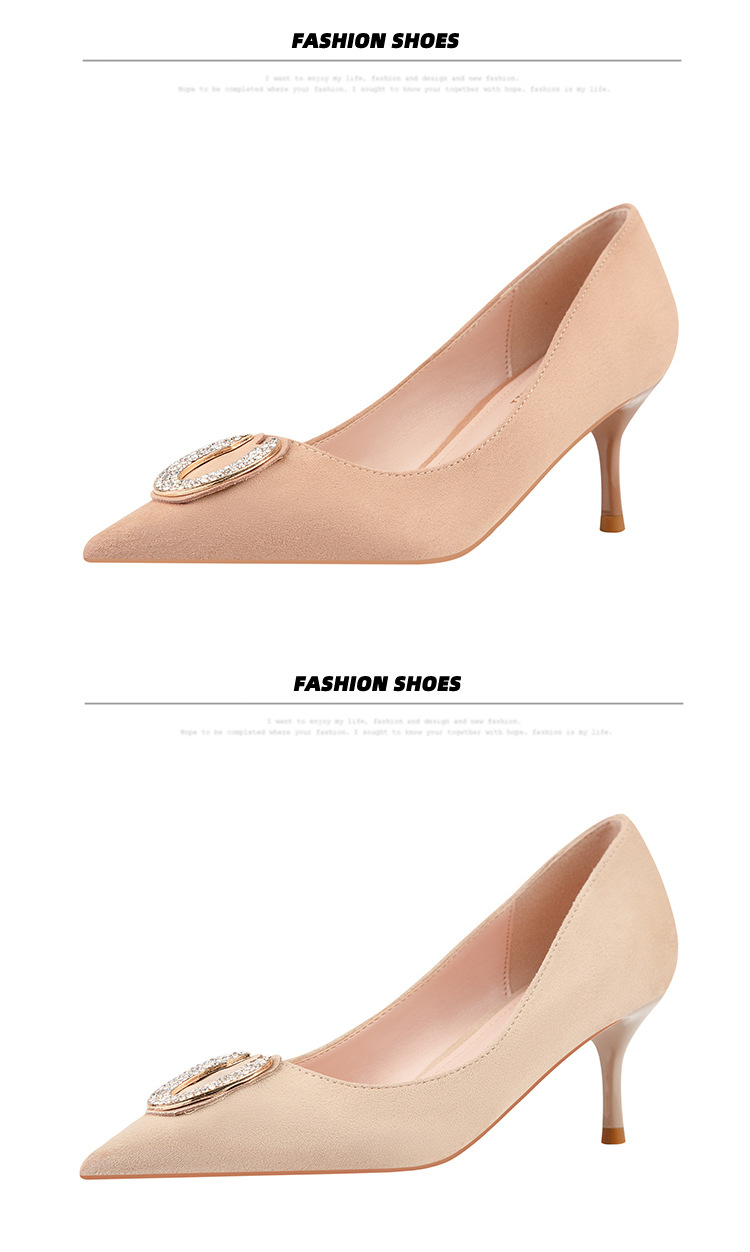 Women's Pumps style temperament goddess retro high heels women's shoes stiletto high heels shallow mouth pointed toe rhinestone metal buckle single_voghion.com