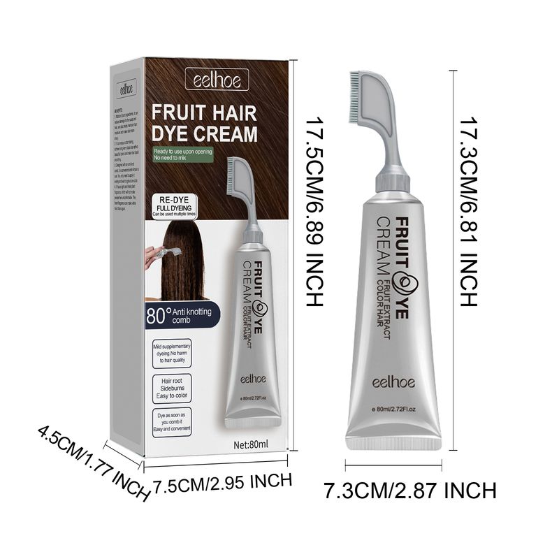 Schwarze Fruchtfärbecreme mit Kamm, natürliche Abdeckung für weißes, graues Haar, sanftes, nicht reizendes Styling, lang anhaltende Haarfärbecreme_voghion.com