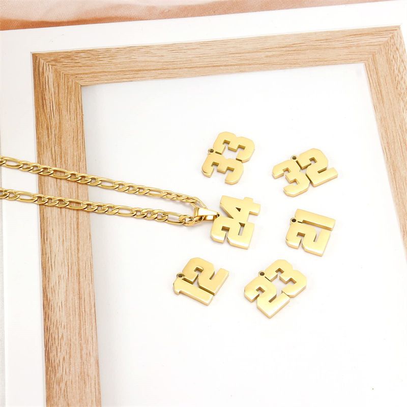 Men's Stainless Steel Sports Number Necklace - Customizable Baseball Basketball Football Team Pendant - Gold Finish_voghion.com