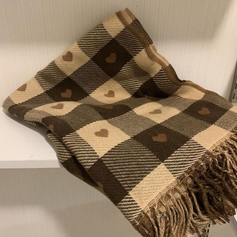 Nuova sciarpa a quadri bifacciale in cashmere da donna autunno e inverno con nappe, grande scialle per_voghion.com