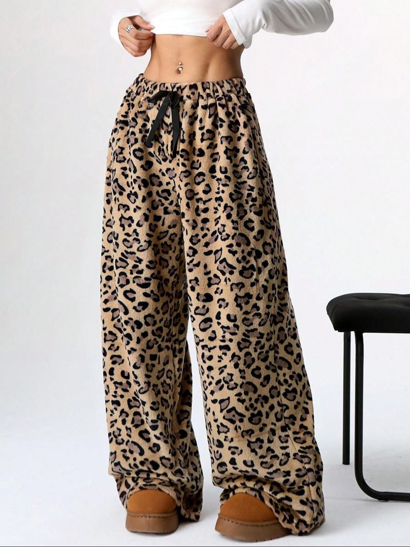Animal Print Wide-Leg Palazzo Pants – Trendy Polyester High-Waisted Trousers With Elastic Waist, Long Flowy Lounge Pants For Women (S-2XL)_voghion.com