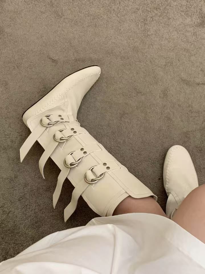 Damen Boxstiefel Rindsleder Neue Gürtelschnalle Weiß Boxen Für Frauen Echtes Leder Abnehmen Hohe Rohr Reiten Western Lange Stiefel_voghion.com