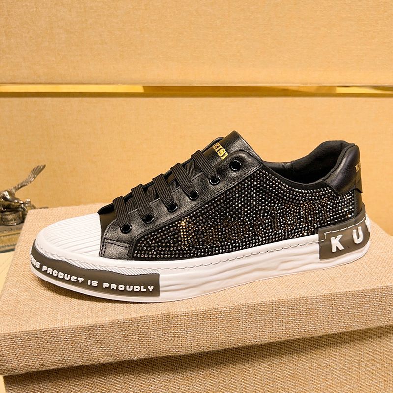 Wasserschnürschuhe für Herren im Frühjahr/Sommer 2025, weiße, kollisionssichere und diamantbesetzte Freizeitschuhe aus echtem Leder_voghion.com