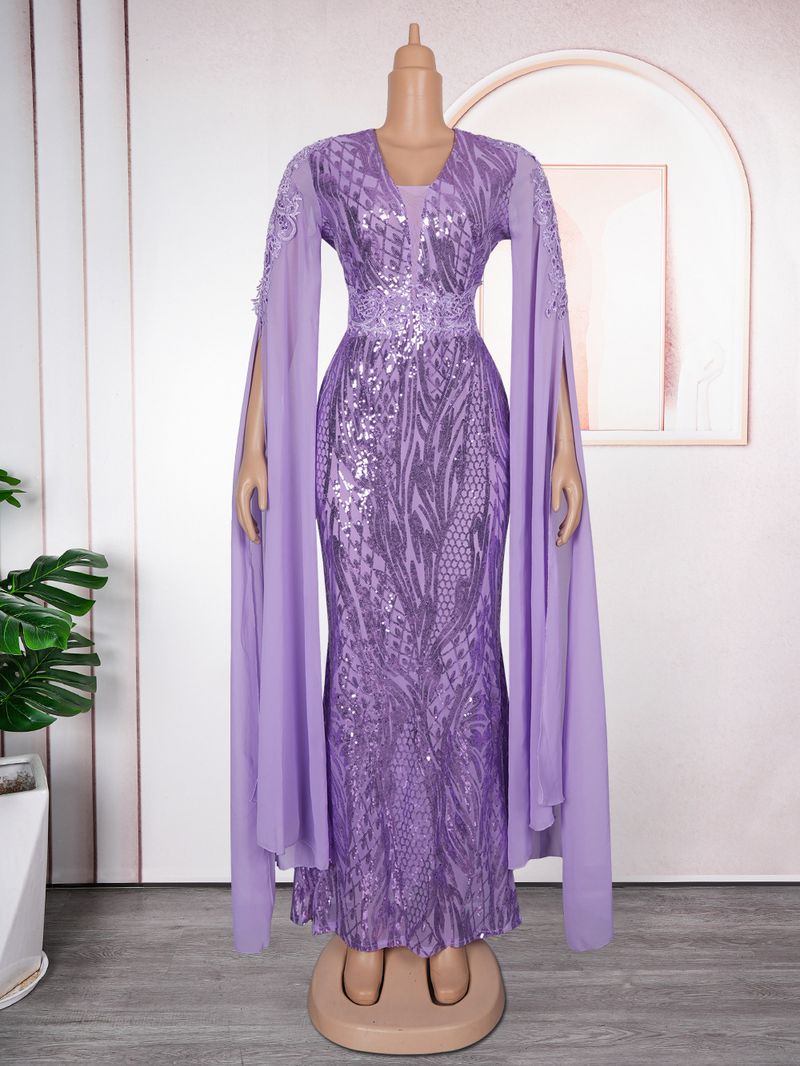Damenbekleidung Mode Damen V-Ausschnitt Kleid Übergröße Langes Kleid Partykleid_voghion.com