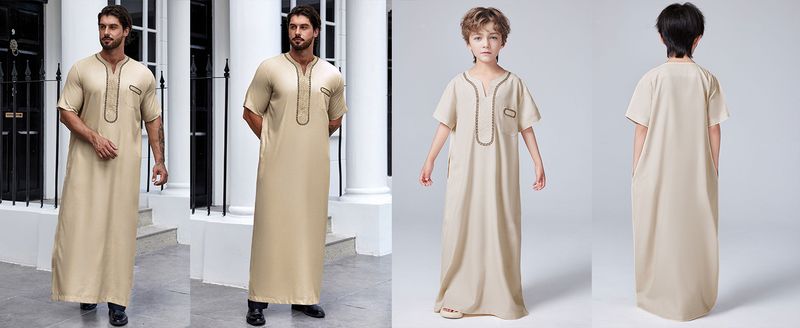 Herrenbekleidung Kurzarm Robe mit Stickerei V-Ausschnitt Design locker und atmungsaktiv Kebaya_voghion.com