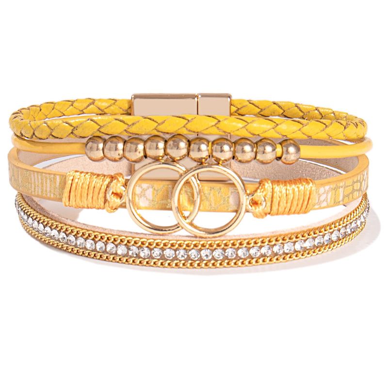 Handgefertigtes Lederarmband für Damen – Doppelter Magnetverschluss mit Strass-Akzenten (Boho-Stil, verstellbar)_voghion.com