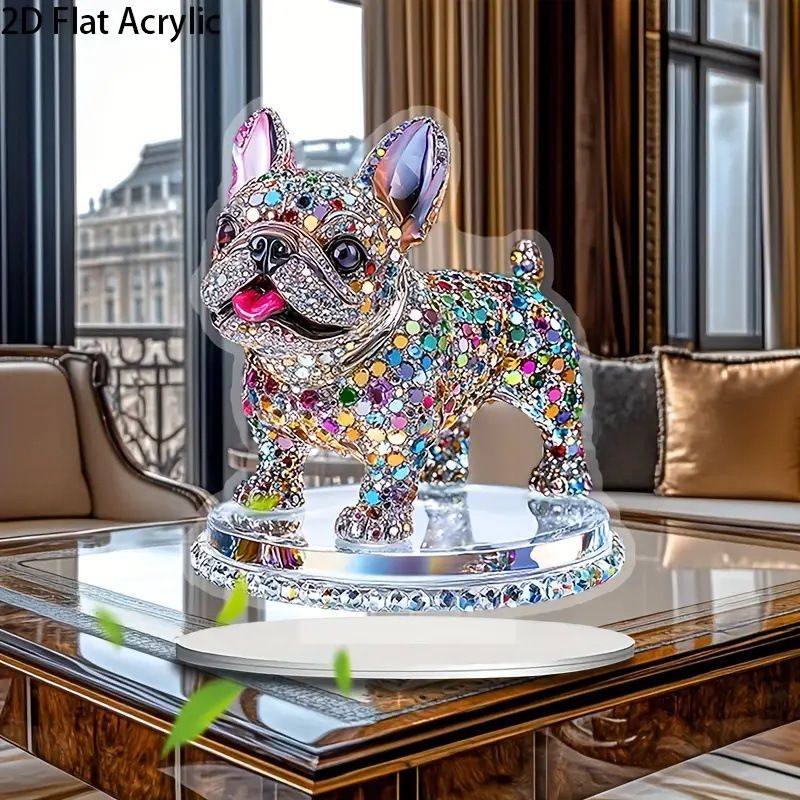 Wohnmöbel, elegante Schreibtischdekoration mit französischer Bulldogge, Kristall-Acryl, mit Ständer für Büro und Zuhause_voghion.com