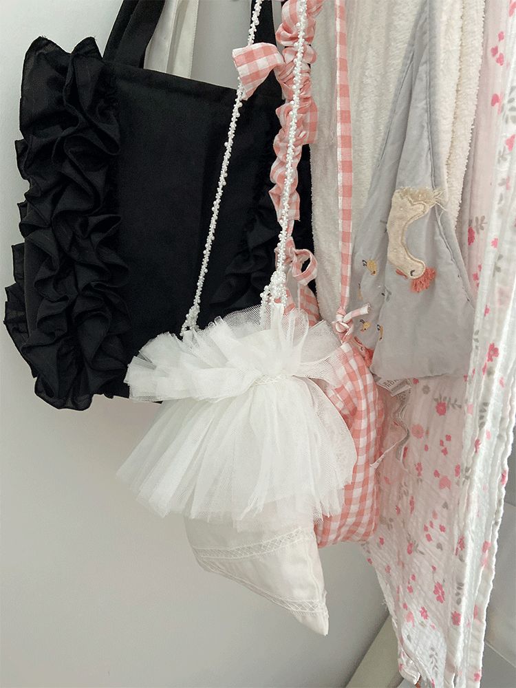 Ein Nischendesign mit Perlengefühl, mehrlagiges Spitzennetz, süße Canvastasche, einfarbiger Schultergurt, kleine Umhängetasche_voghion.com