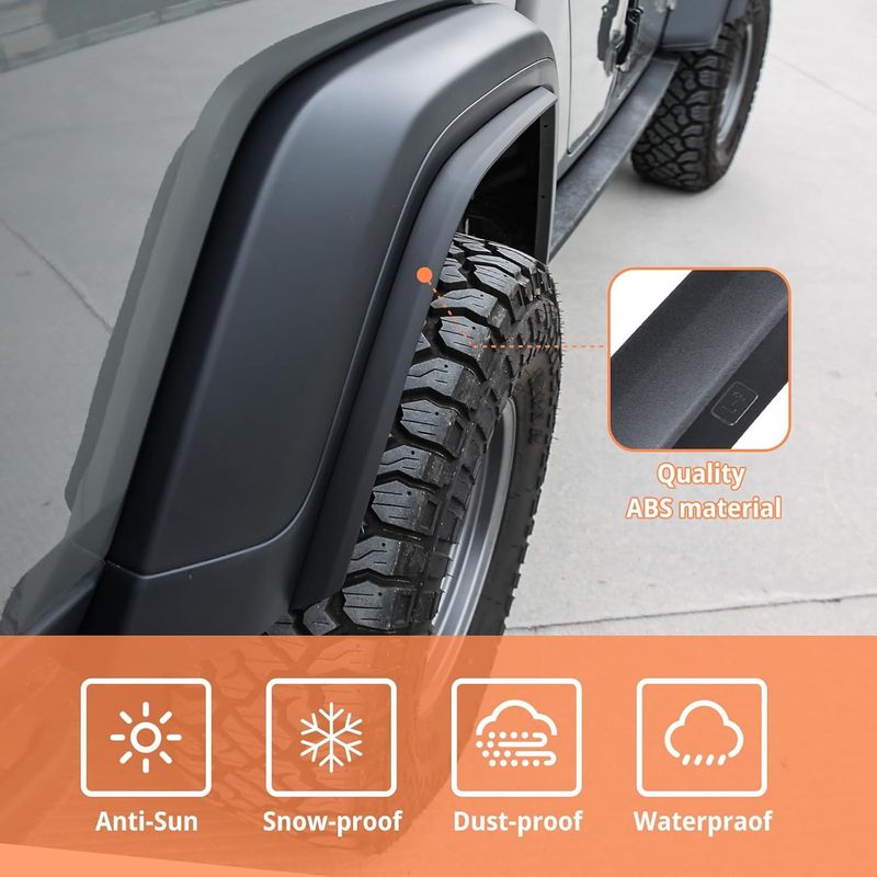 Front & Rear Fenders Compatible With 2020-2024 Jeep Wrangler Gladiator JT Mojave & Rubicon, Off-Road Wheel Fender Liner Set 4 Pcs(Only Fit High Clearance Fender Flares)_voghion.com