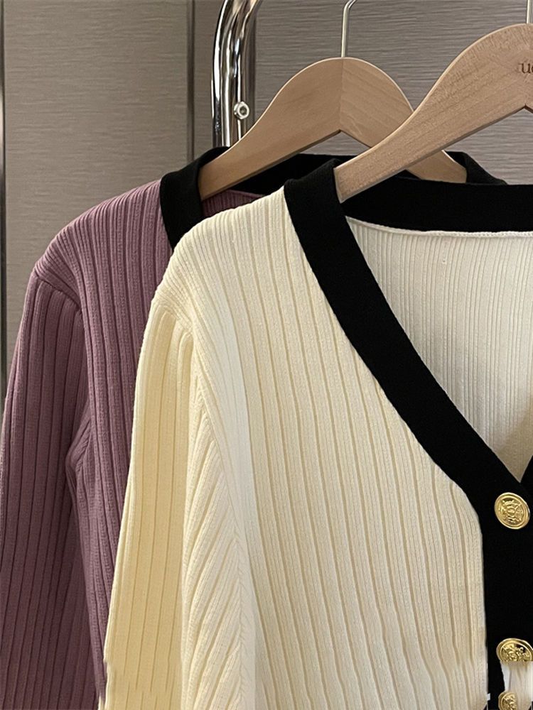 Cardigan à manches longues et col en V pour femme, style français, doux, couleur unie, décontracté, tendance printemps_voghion.com