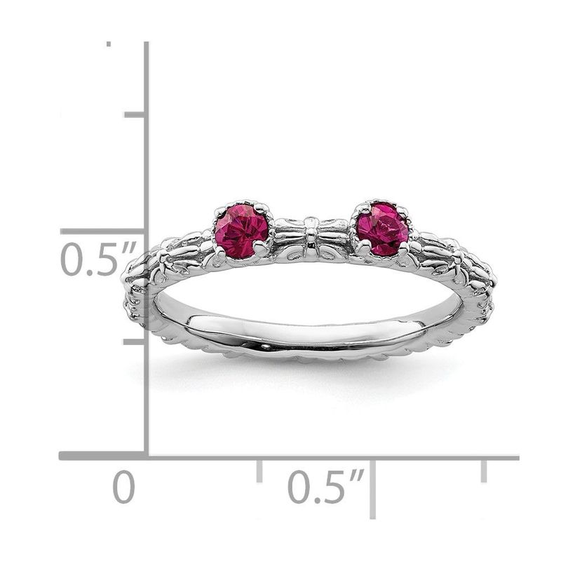 Sterling Silver Stackable Expressions Created Ruby Two Stone Ring_voghion.com