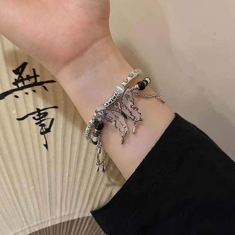 style Natural Stone Butterfly Bead Double Layered Bracelet For Women With A Cold And Aloof New Chinese Style, Niche_voghion.com