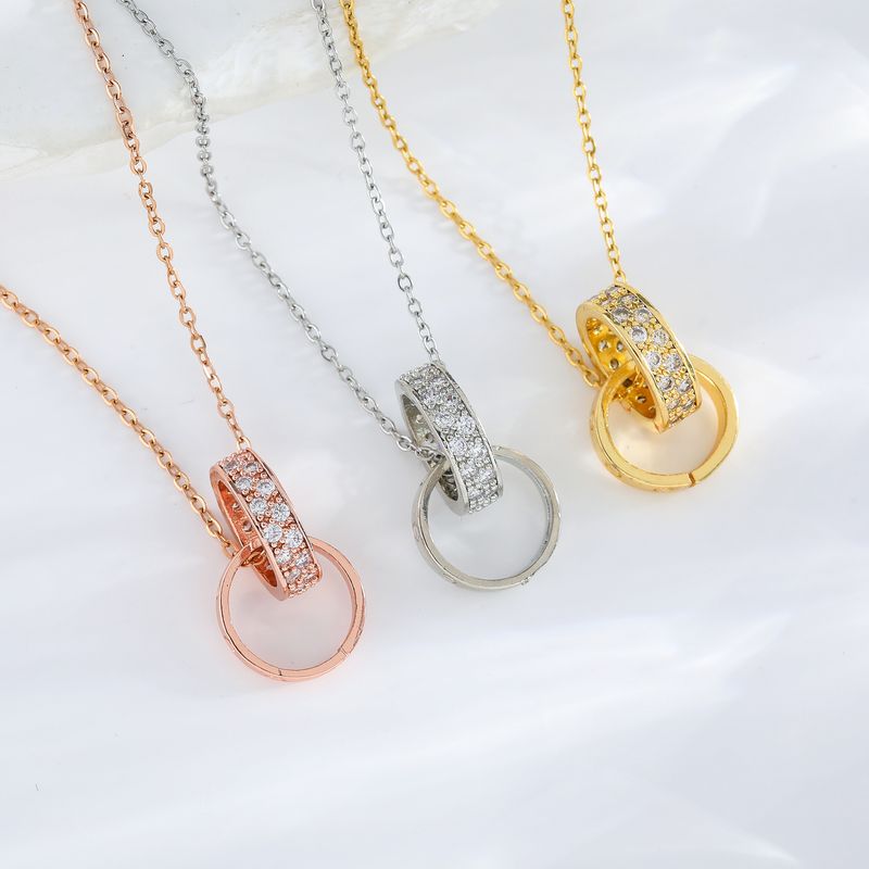 Double Layer Circle Cross Necklace - Micro Inlaid Zircon, Light Luxury Pendant For Girls (Simple Personality Design)_voghion.com