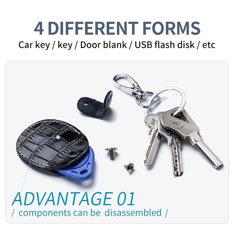 Genuine Leather Simple Creative Mini Access Card Holder Access Keychain Integrated Small Rectangular Teardrop Shaped Protective Cover_voghion.com