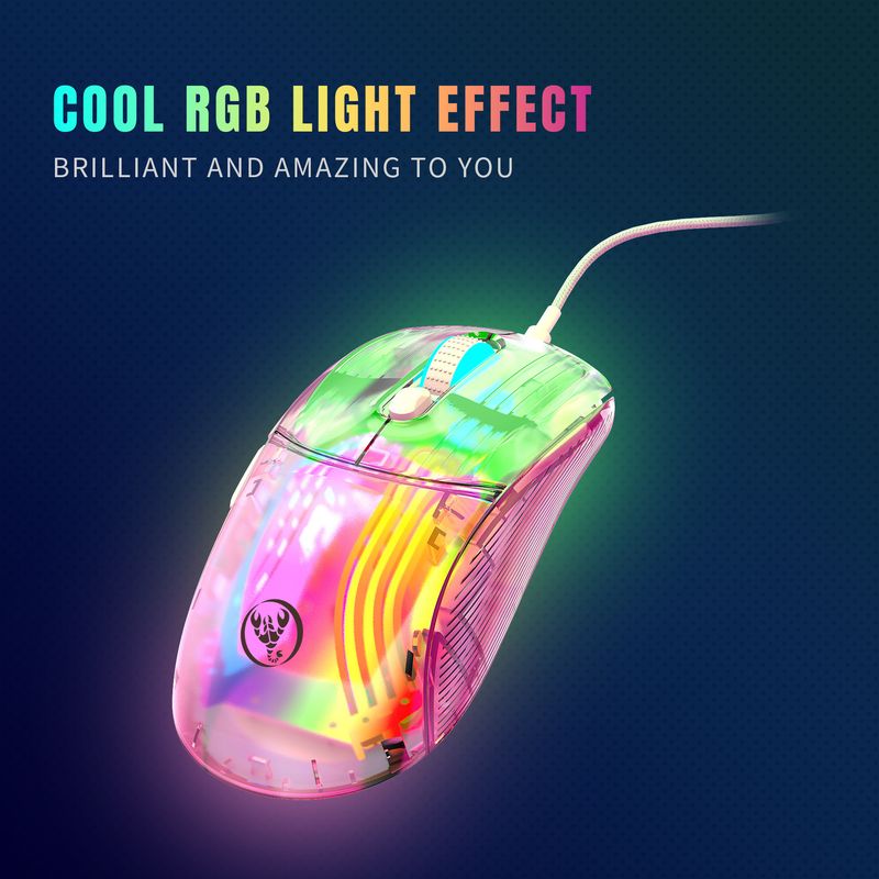 Transparente kabelgebundene Gaming-Maus, 7-Tasten-Makroprogrammierung, geflochtenes Kabel, 12800 dpi RGB-Hintergrundbeleuchtung, eSports-Maus_voghion.com