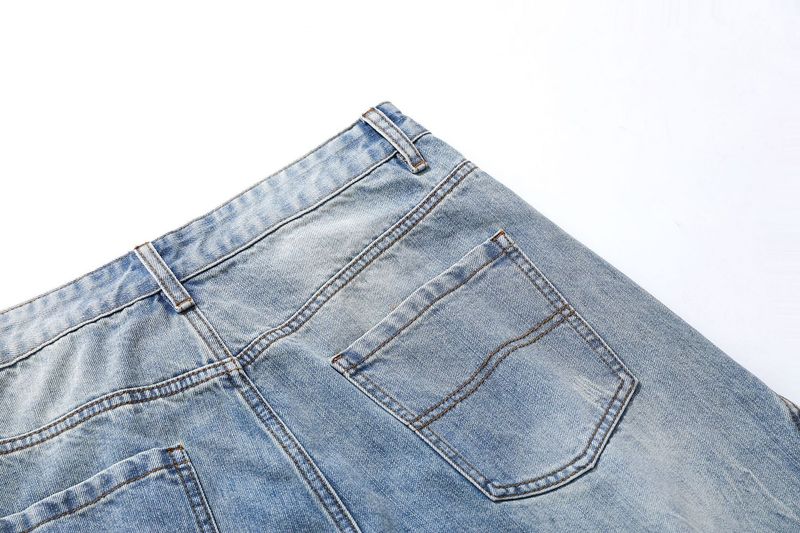 Herrenbekleidung Street Washed Cat Whisker Hellblaue verkürzte Hose Herren und Damen Neue lockere, gerade Jeansshorts mit weitem Bein_voghion.com