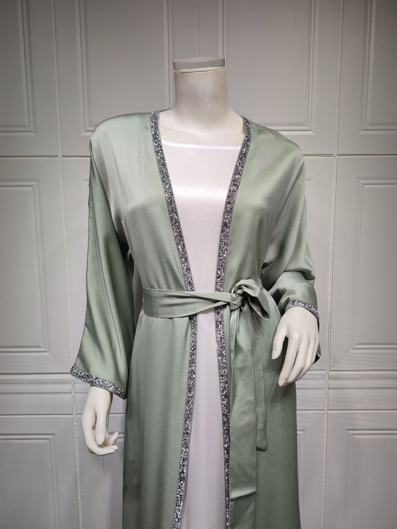 Vêtements pour femmes, jupe longue diamant tendance moderne, robe en satin doux à la taille, vêtements d'intérieur blancs, abaya_voghion.com