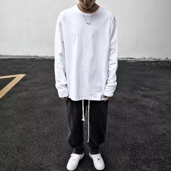 Lose High Street Marke Layered Solid Color Inner Wear Distressed Base Shirt Trendy Langarm T-Shirt für Männer Internet_voghion.com