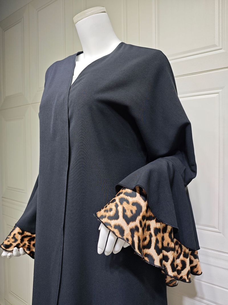 Damenbekleidung Leopardenkleid Robe Langer Rock Naher Osten Muslim Strickjacke_voghion.com
