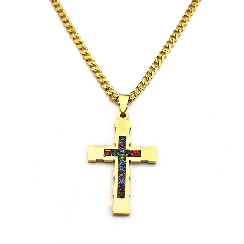 Nuovo ciondolo a croce in acciaio inossidabile dorato per donna, collana hip-hop di alta qualità tempestata di diamanti_voghion.com