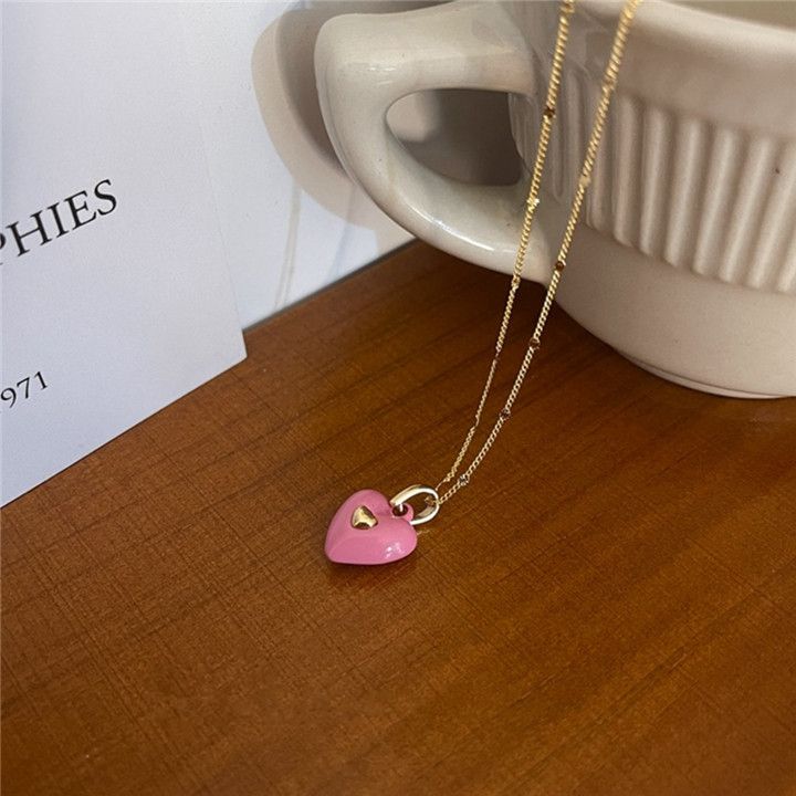 Collana con ciondolo coreano alla moda per donna, catene per clavicola a forma di cuore in smalto smaltato, collari per collo 2024, nuovi gioielli alla moda primaverili_voghion.com