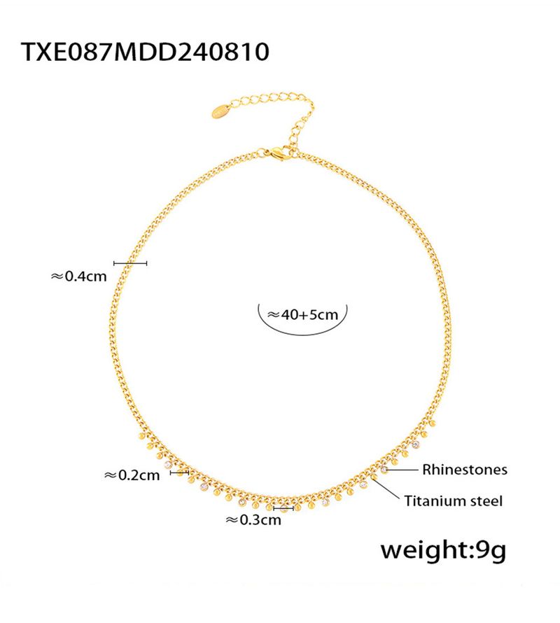 Titanium Steel Small Round Bead Inlaid Rhinestone Interval Pendant Tassel Necklace Bracelet Set_voghion.com