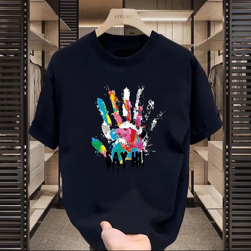 Maglietta a maniche corte da uomo, con maniche a cinque punte, semplice motivo stampato con lettere a nastro, versatile, stile coppia, girocollo_voghion.com