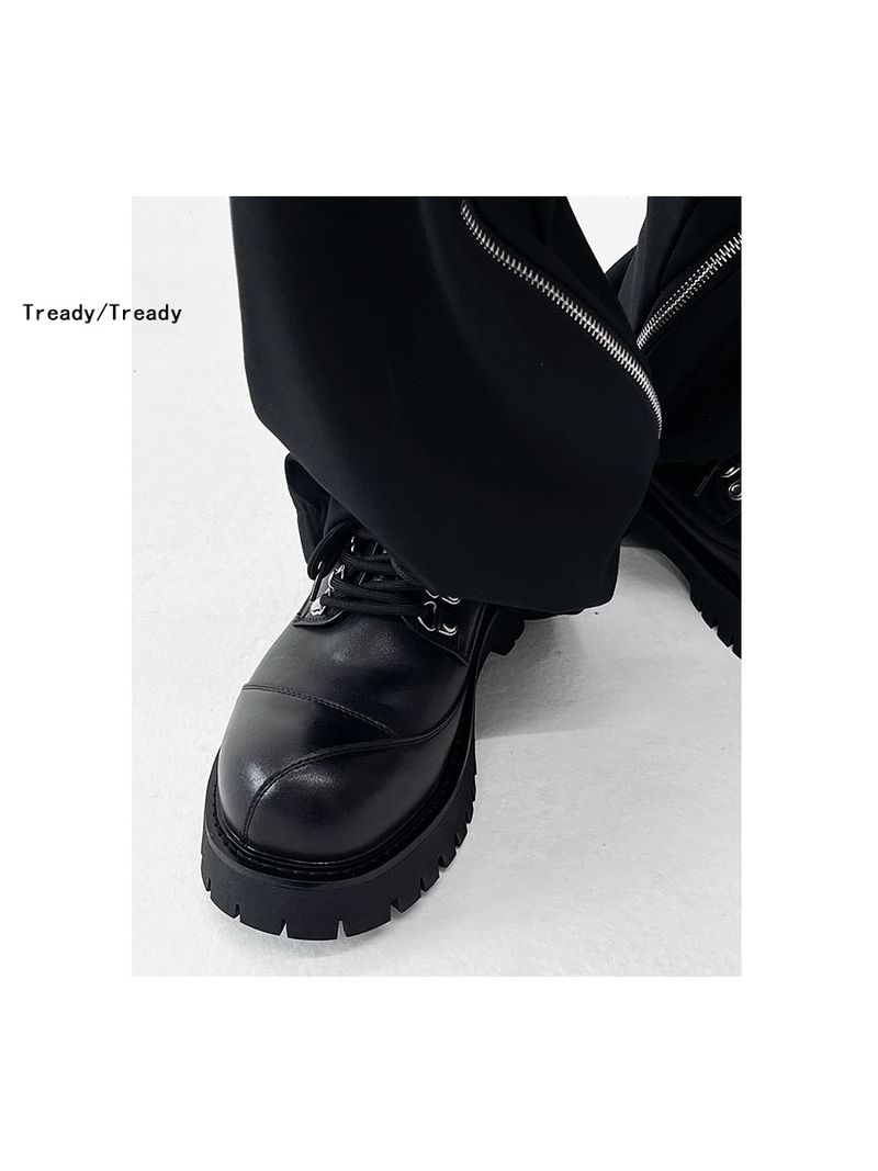 Authentic British Style Round Shoelace Trendy Small Leather W Thick Sole Increased Japanese-Style Retro Black Big Toe_voghion.com