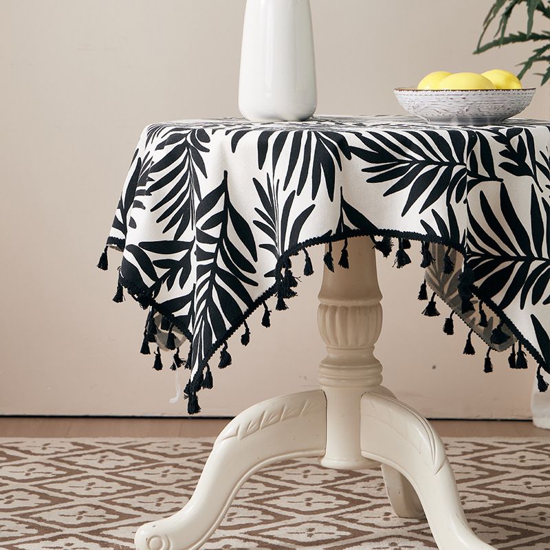 Tovaglia tropicale nera – Miscela di cotone e poliestere per tavoli da pranzo e da caffè (stile scandinavo, resistente al calore, antiscivolo, facile da pulire)_voghion.com
