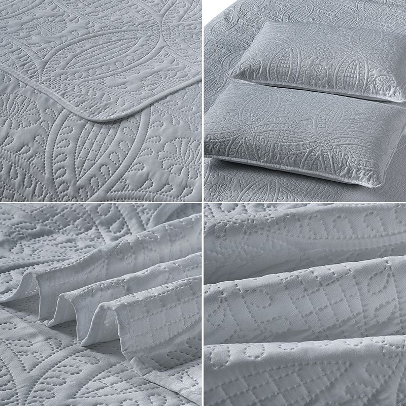 Premium Quilt Set With Dyed-Woven Fabric & Quilting - European Embroidery, 1.8m Bed Fit, Multiple Patterns Available_voghion.com