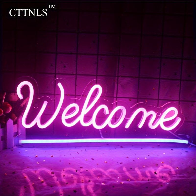 CTTNLS USB-powered LED Neon Welcome Sign - Vibrant Pink Wall Decor For Homes, Businesses, Parties, Bars, Restaurants. With Nano Double-sided Stickers_voghion.com