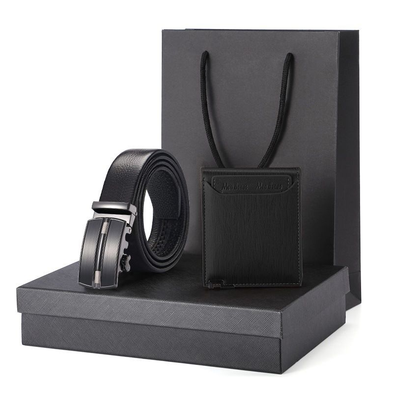 Gift Wallet Set Men's Belt Automatic Buckle Belt First Layer Cowhide Business Cowhide Belt Business Gift Men_voghion.com