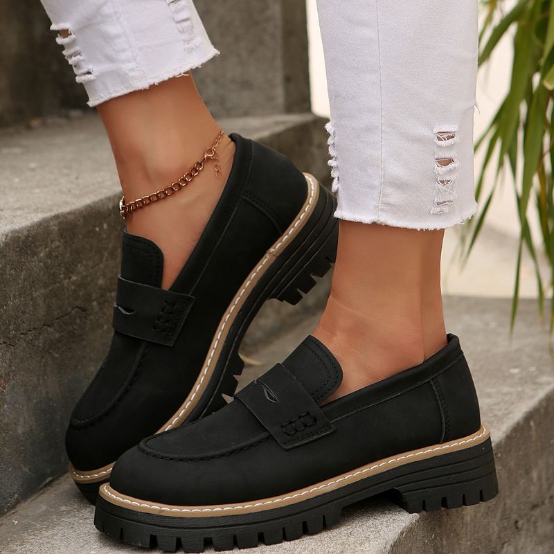 Damenschuhe mit Strasssteinen, Loafer, große Größe, lässig, mattierte Schuhe, dicke Absätze und dicke Sohlen, Retro-Einzelschuhe_voghion.com