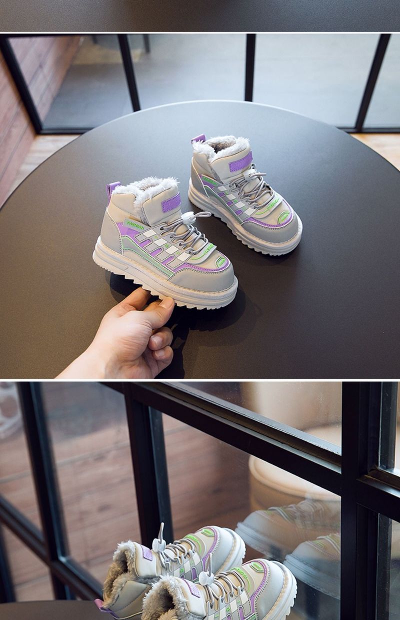 Botas de neve para meninas, mãe e filhos, além de sapatos de algodão de veludo para crianças, sapatos quentes com pele integrada para meninas_voghion.com
