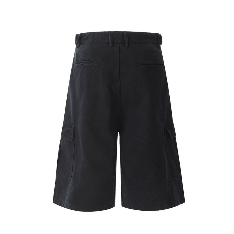 Herrenbekleidung High Street Lockere Arbeitsshorts mit weitem Bein Herren-Sommer-Plissee-Design Abgenutzte, verwaschene Jeansshorts_voghion.com