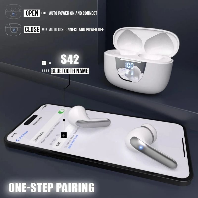 S47 Weiß TWS Kabellose Ohrhörer Bluetooth 5.3 Kopfhörer für iPhone & Android_voghion.com