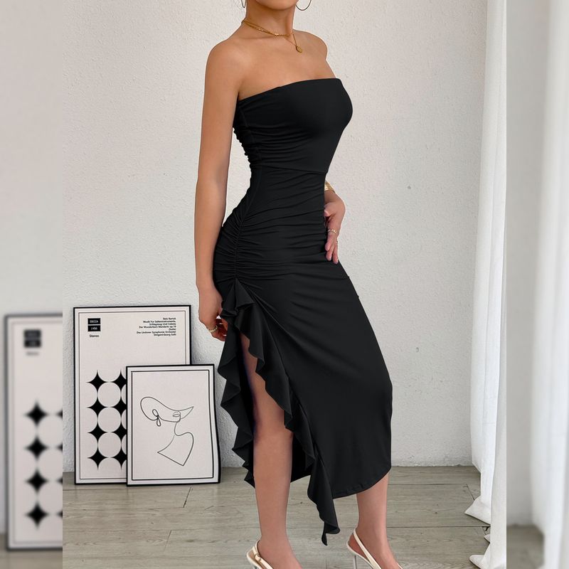 Sexy figurbetontes Kleid mit hohem Schlitz – dehnbares Korsett-Minikleid aus Milchseide für Damen (mehrere Farben)_voghion.com